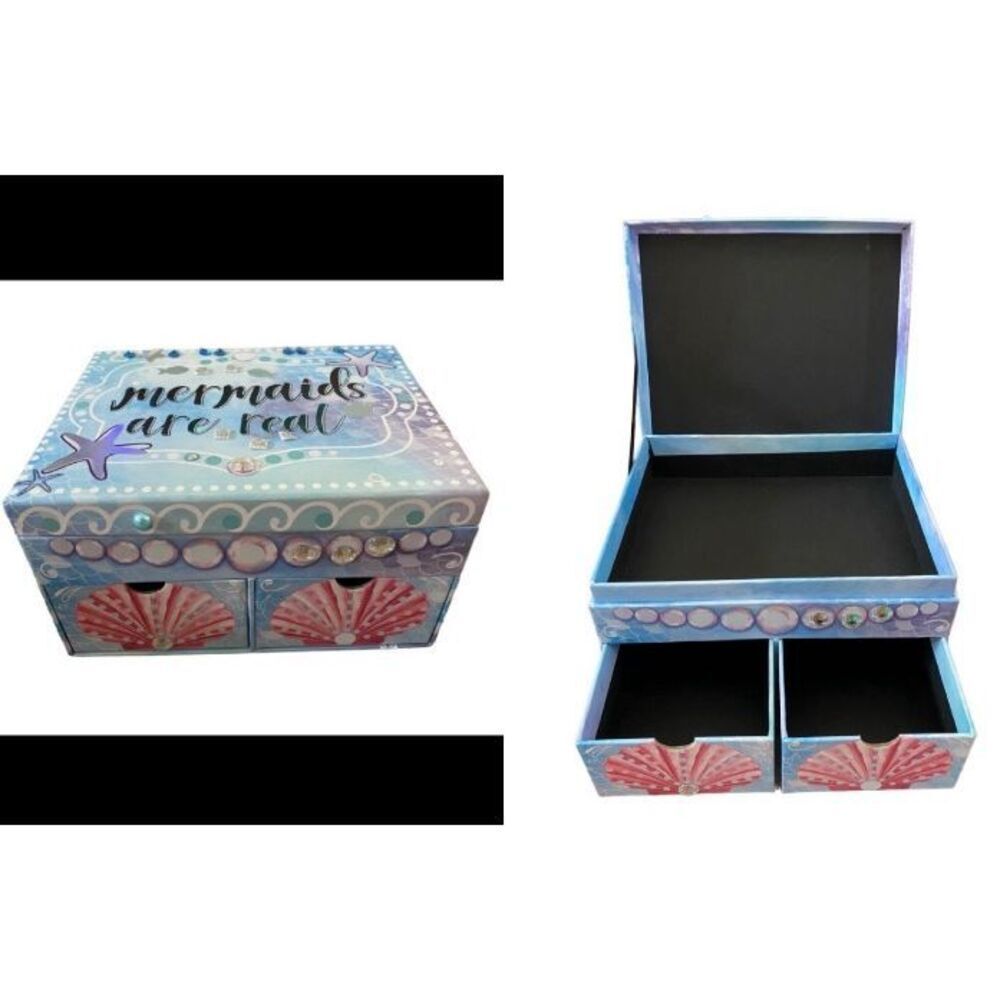 Mermaids Are Real Triple Compartment Jewelry Box Pullout Drawers